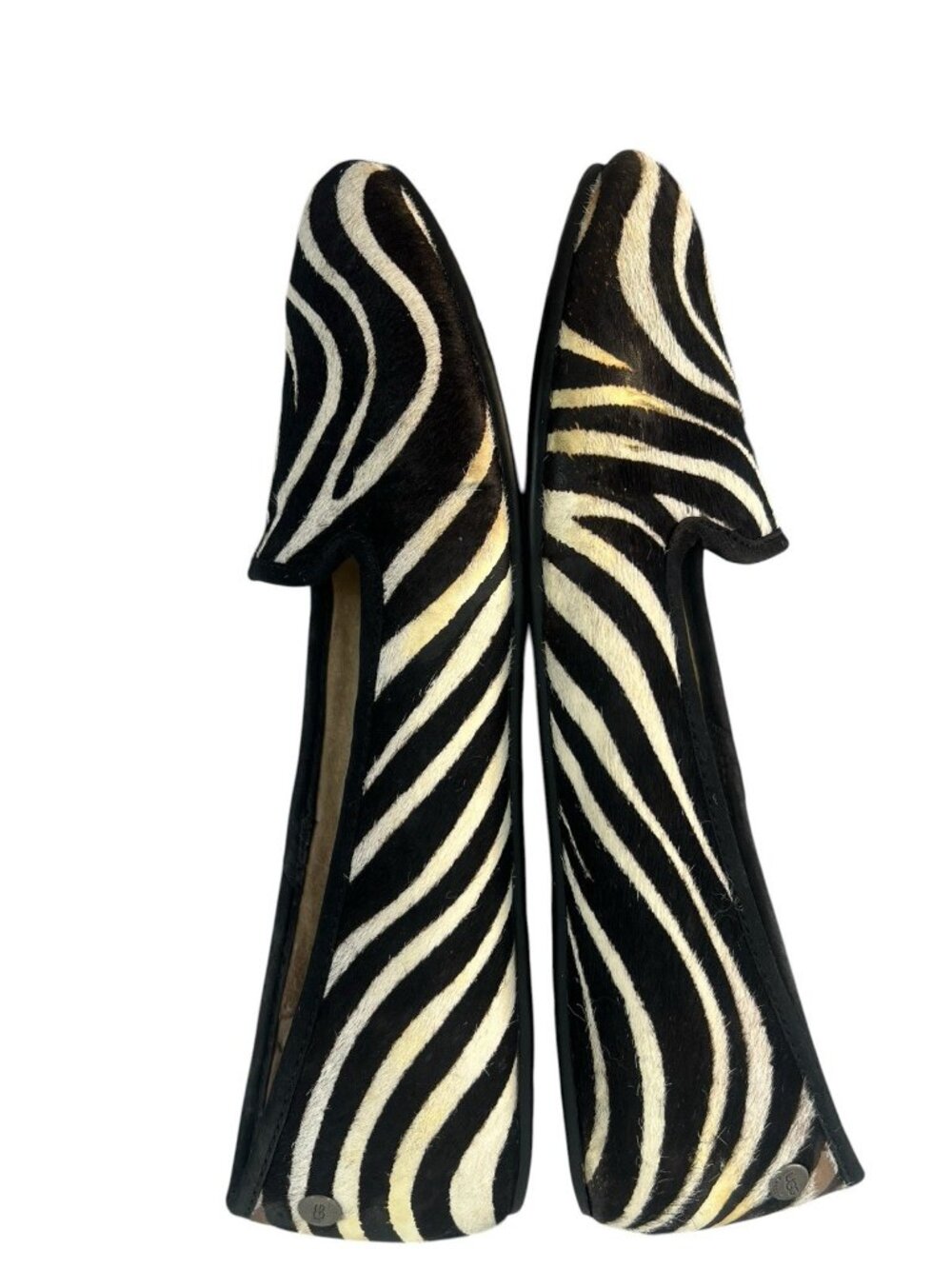 UGG Zebra Calf Hair Loafers Size 8 Black Cream Shearling Lined Ballet Flats - Picture 4 of 8